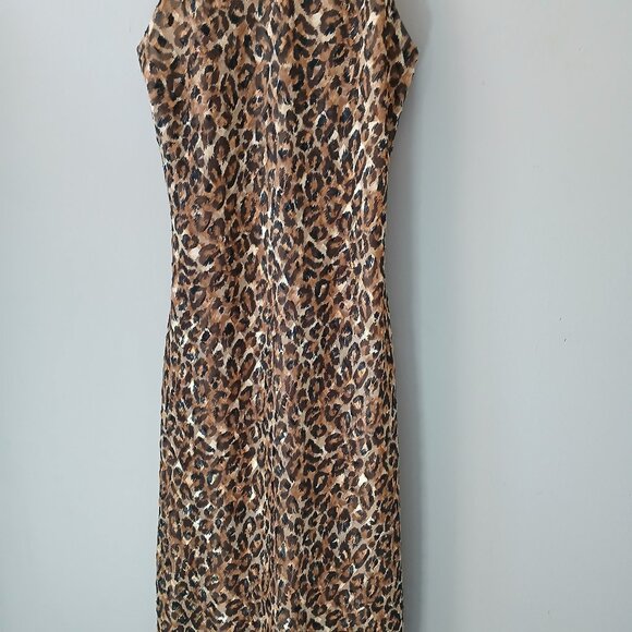 VTG 1990s Hampton Nites Sz 12 Cheetah Print Chiffon Cocktail Maxi Dress Lined - Picture 5 of 14